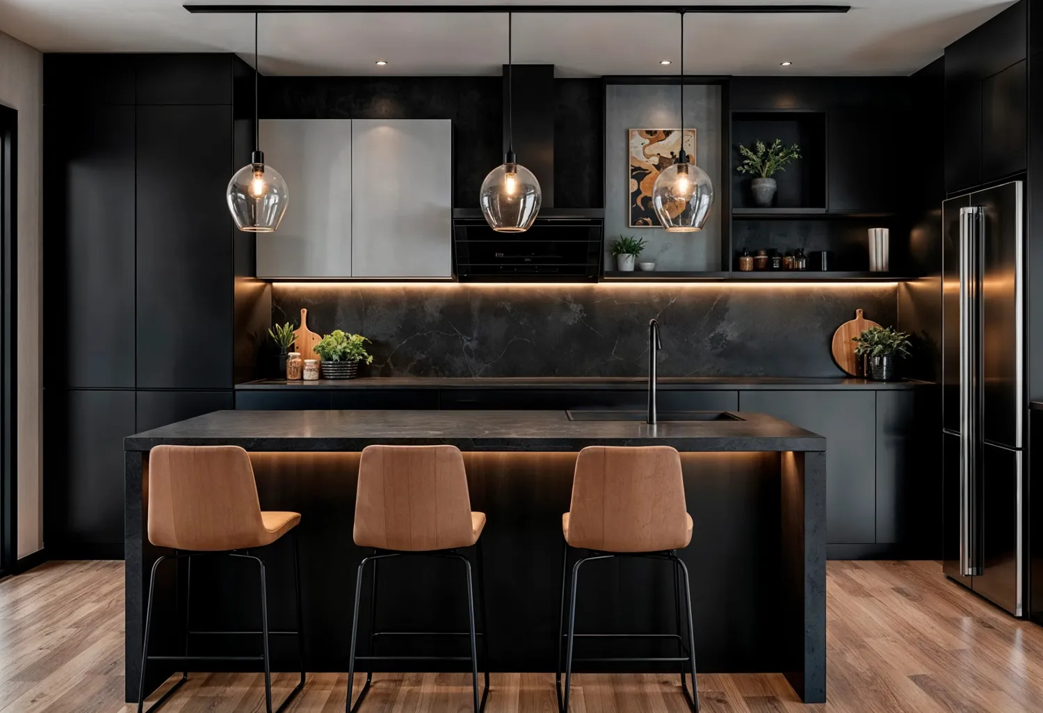 Luxury modern dark kitchen interior